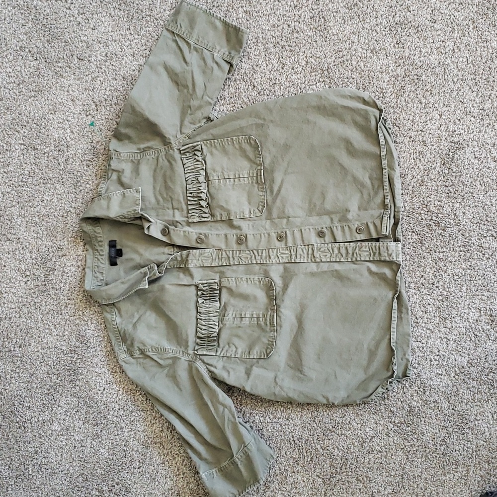 J Crew Utility Jacket Military Green Olive Girls 10 Canvas Button Up.